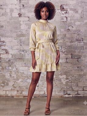 Odel Yellow Printed Tiered Shift Dress